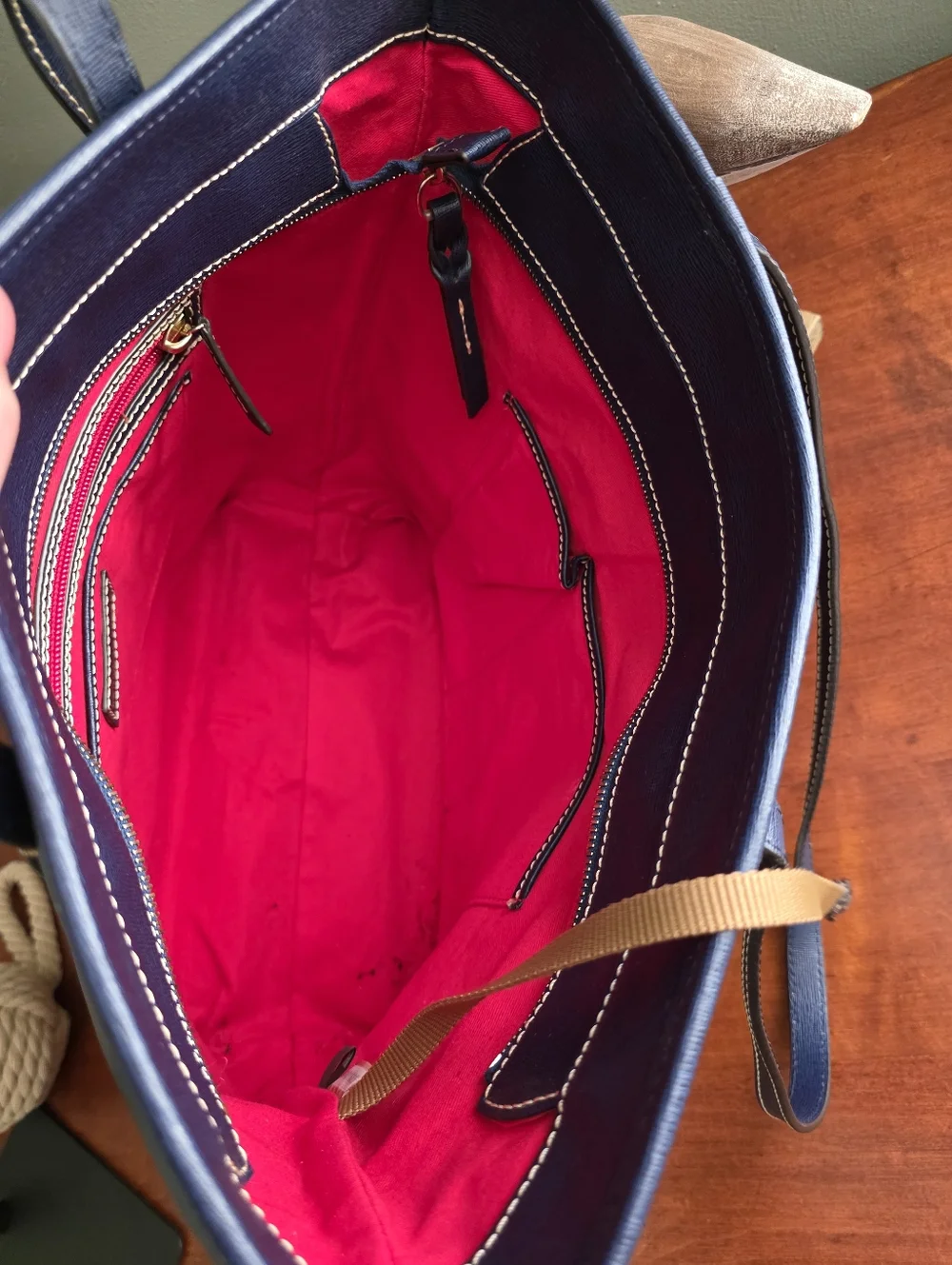 Dooney & Bourke Large Navy Blue Leather Shopper Tote Bag